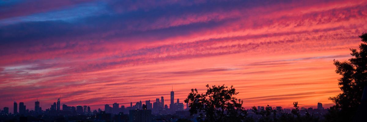 The skyline of New York City at dusk